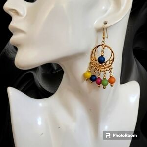 VTG 1980s BEVERLY HILLS BLUES Pastel Rainbow Chandalier Gasparilla Earrings
